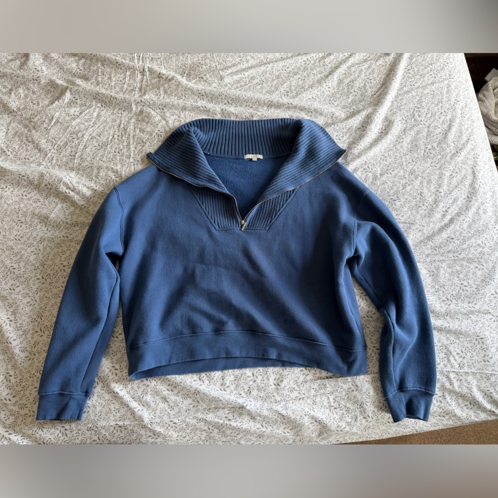 Z Supply Ribbed Funnel-Neck Sweatshirt in Dusty Blue